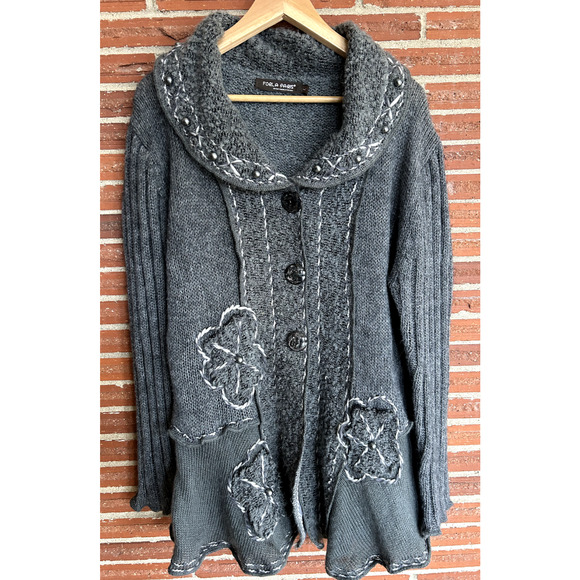 Forla Paris Sweaters - Forla Paris Womens Gray Mohair Blend Art to Wear Lagenlook Boucle Cardigan